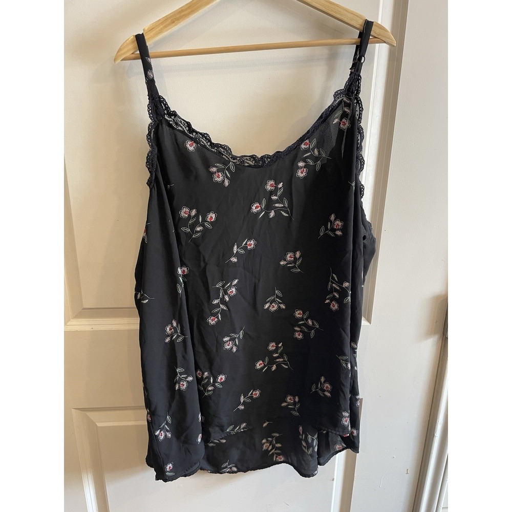 TORRID size 5X Black Challis Floral Print Georgette Lace Trim Cami Tank Top - Picture 4 of 8